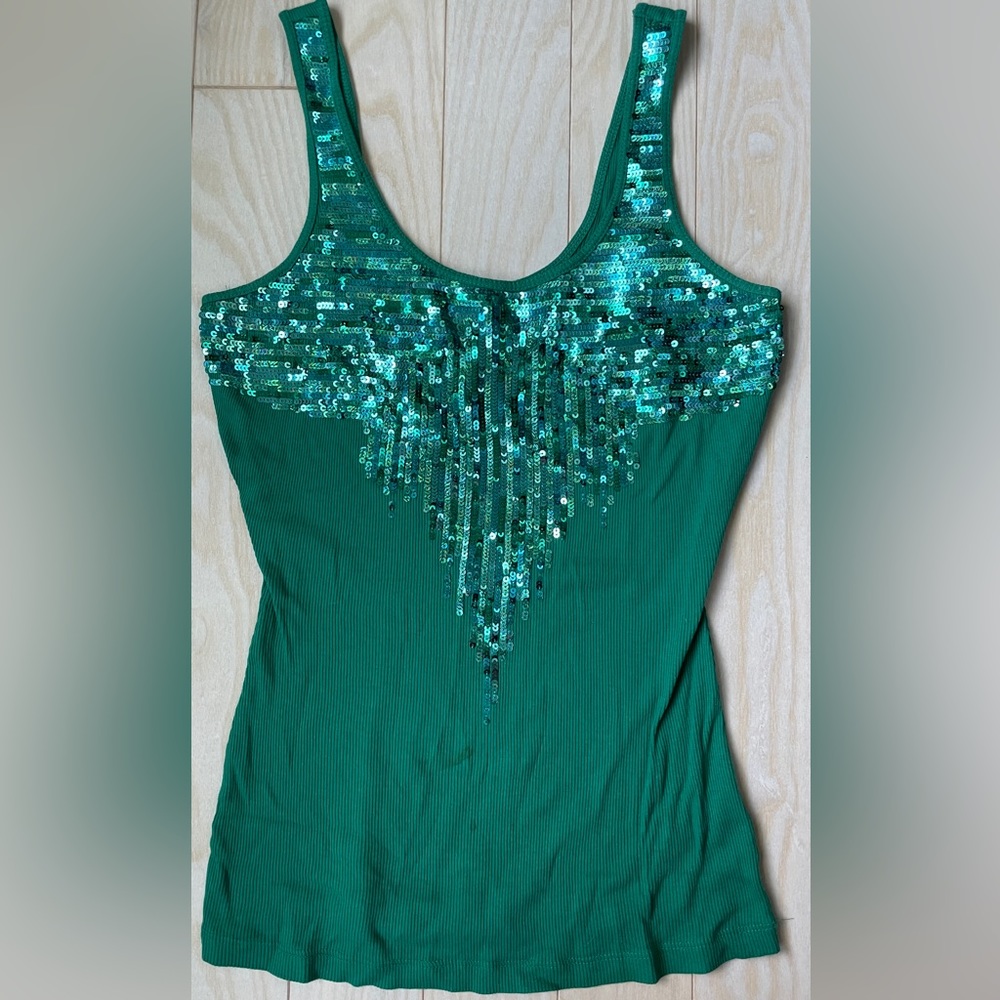 Express teal sequined tank top